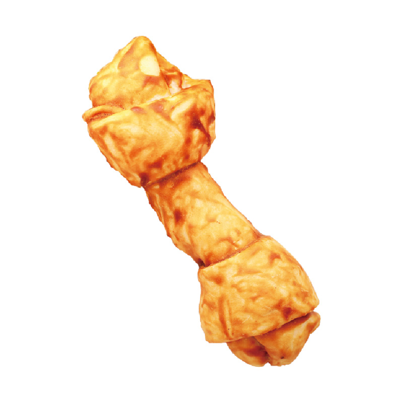 EXPANDED RAWHIDE KNOTTED BONE WITH CHICKEN SAUCE