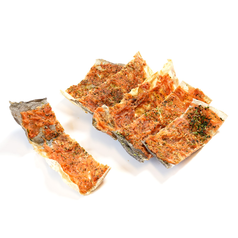 cod fish skin with chicken and seaweed