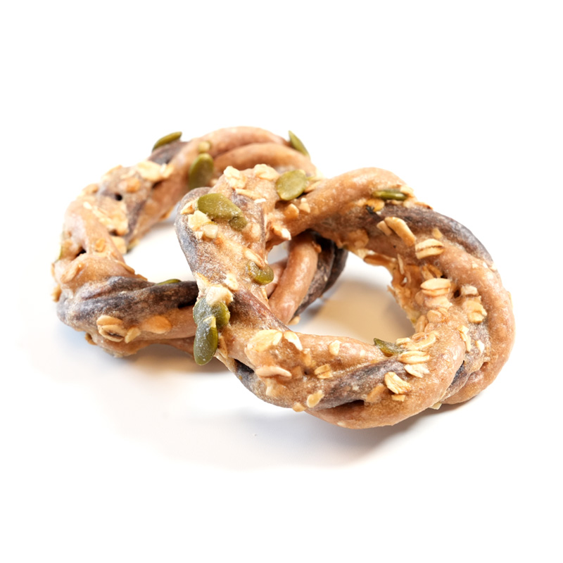 collagen braid ring coated chicken with oats and pumpkin seeds