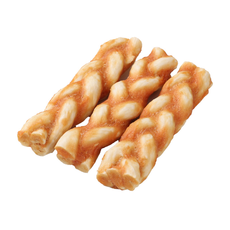 Collagen braid coated with chicken